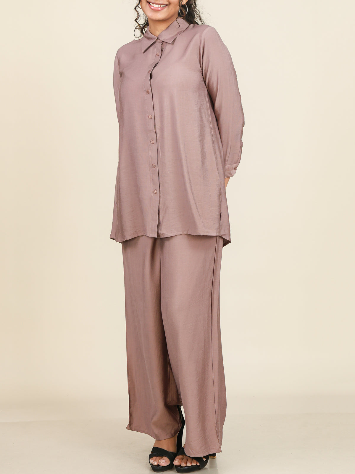 Liora Dusty Mocha Button Front Co-Ord Set