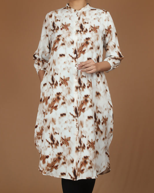 Brown Batik Polycotton Long Shirt