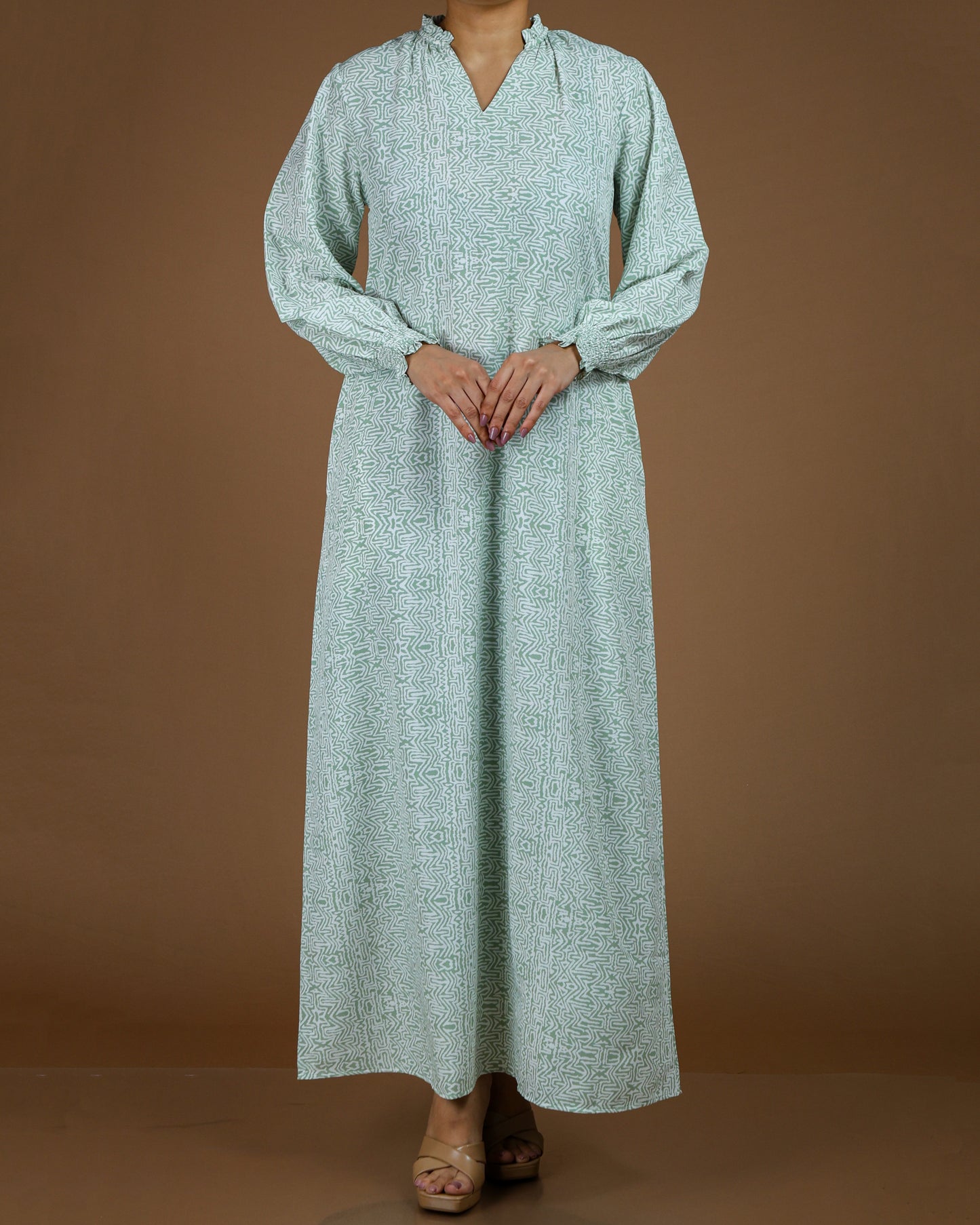 Elegant Printed Linen-Cotton Maxi Dress