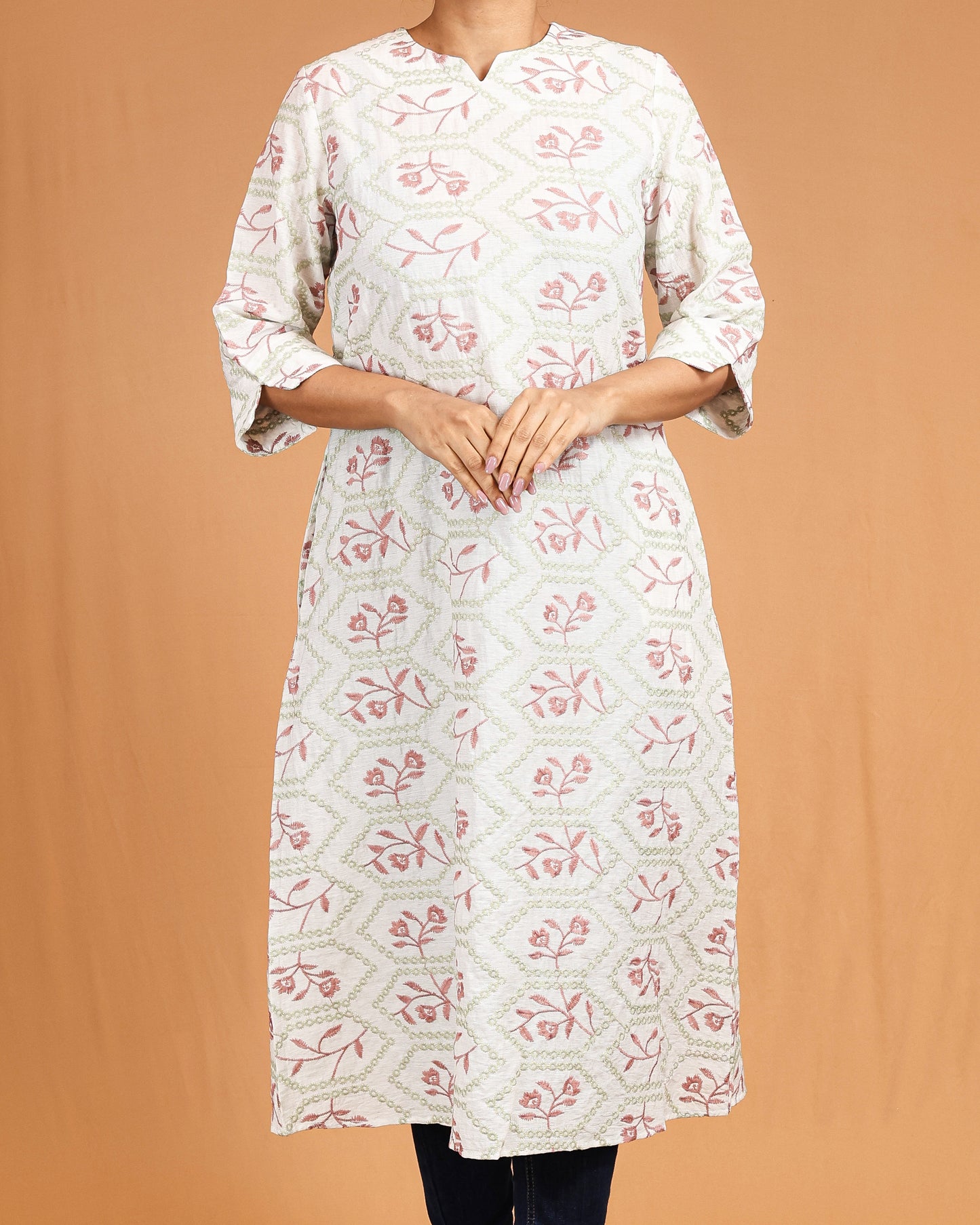 Floral Diamond-Pattern Midi – Pink