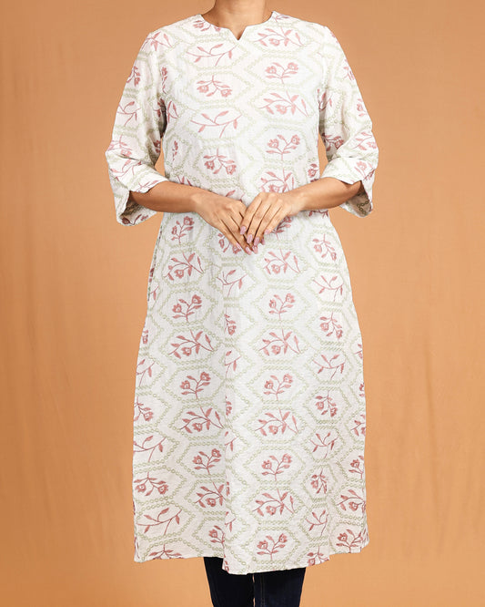 Floral Diamond-Pattern Midi – Pink