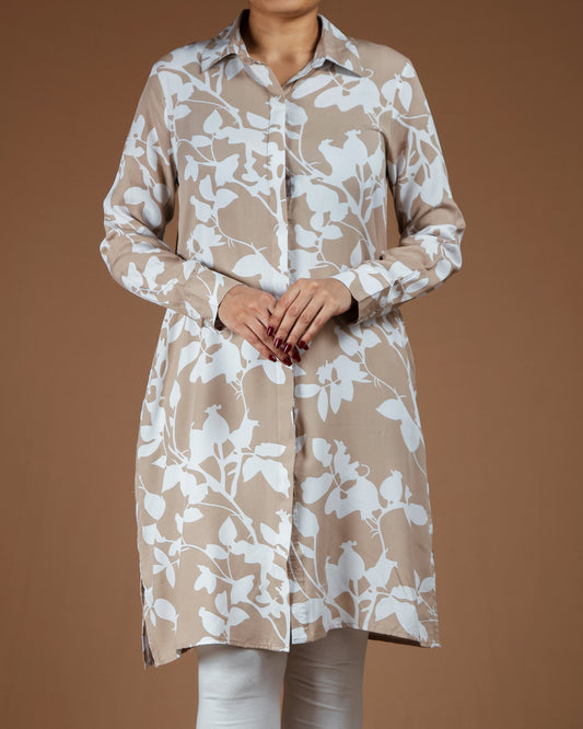 Elegant Black & White Floral Long Shirt for Women