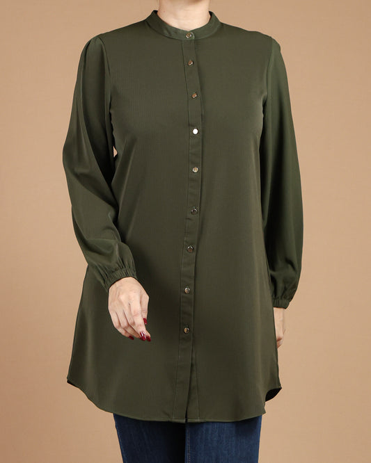 Minimalist High-Neck Long Sleeve Tunic Dress