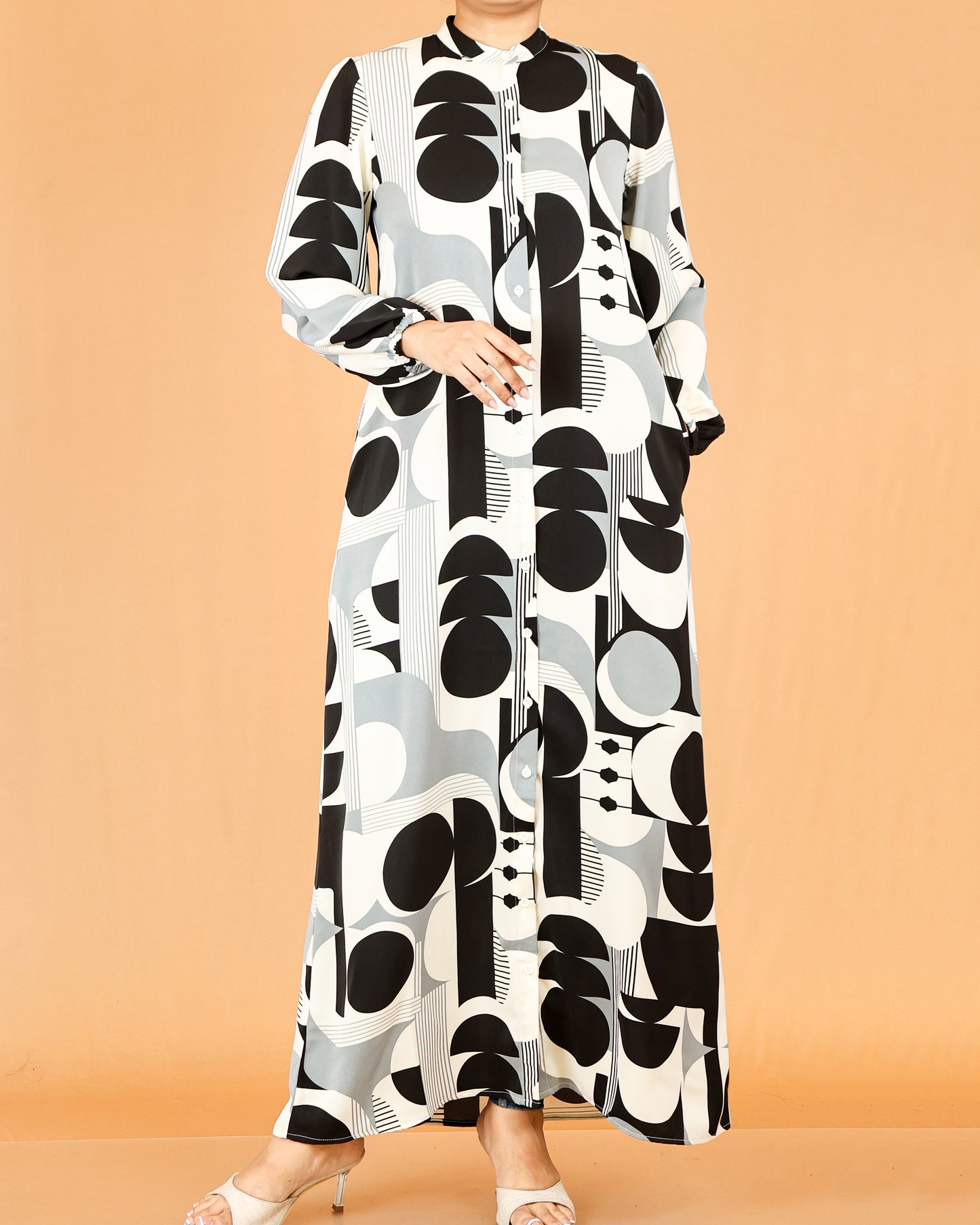 Monochrome Abstract Print Maxi Dress