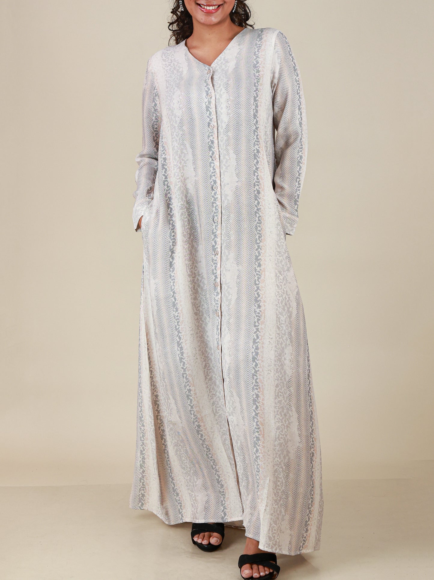 Serene Mist Button Front Abaya
