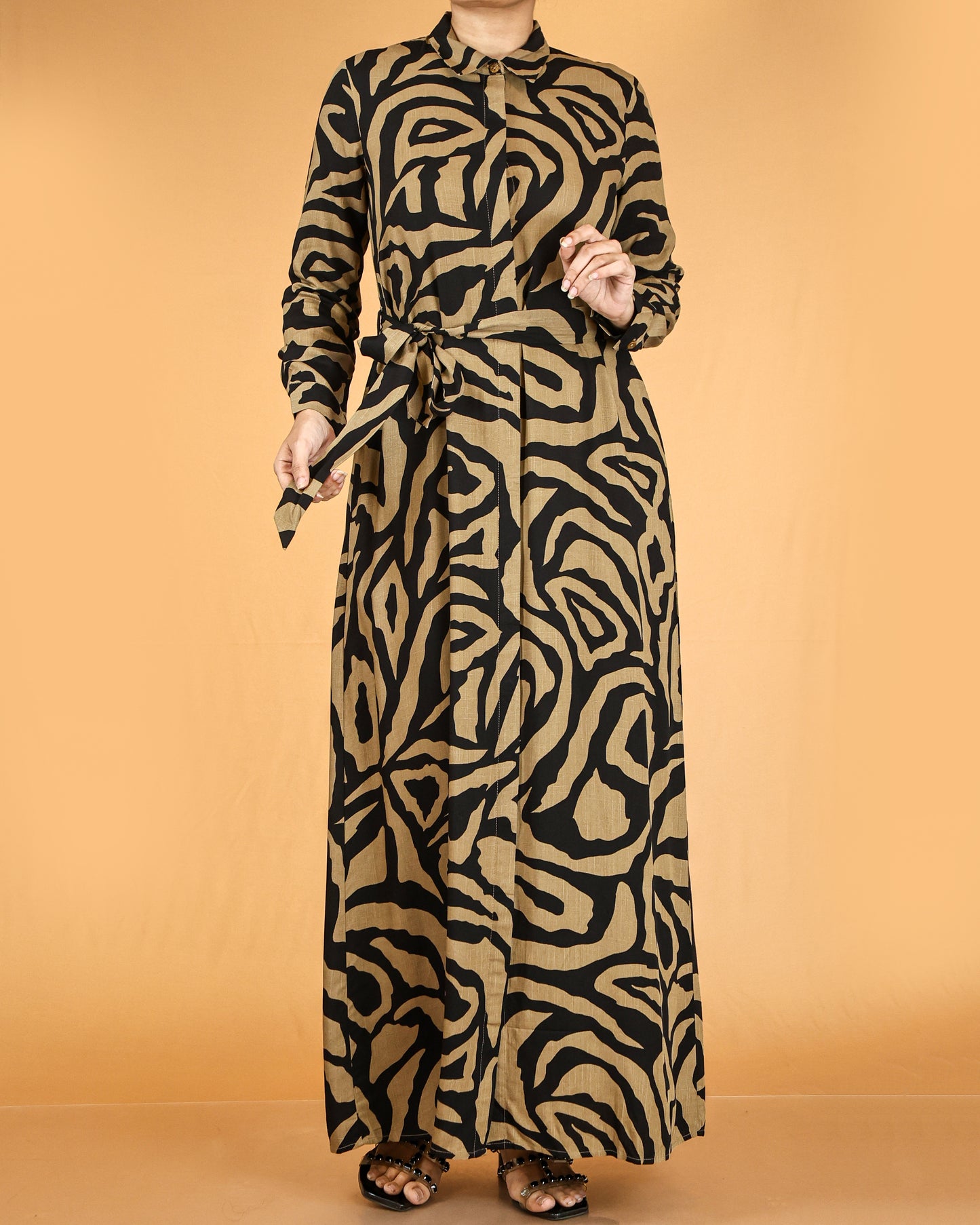 Printed abstract button-down maxi dress