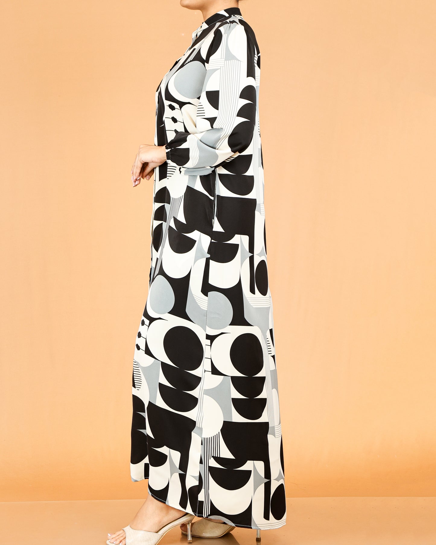 Monochrome Abstract Print Maxi Dress