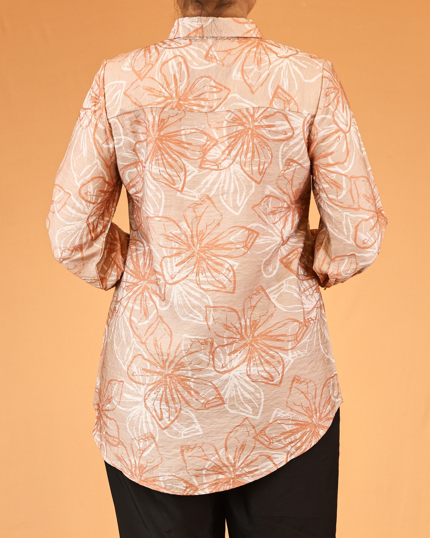 Soft Peach Abstract Floral Shirt Dress