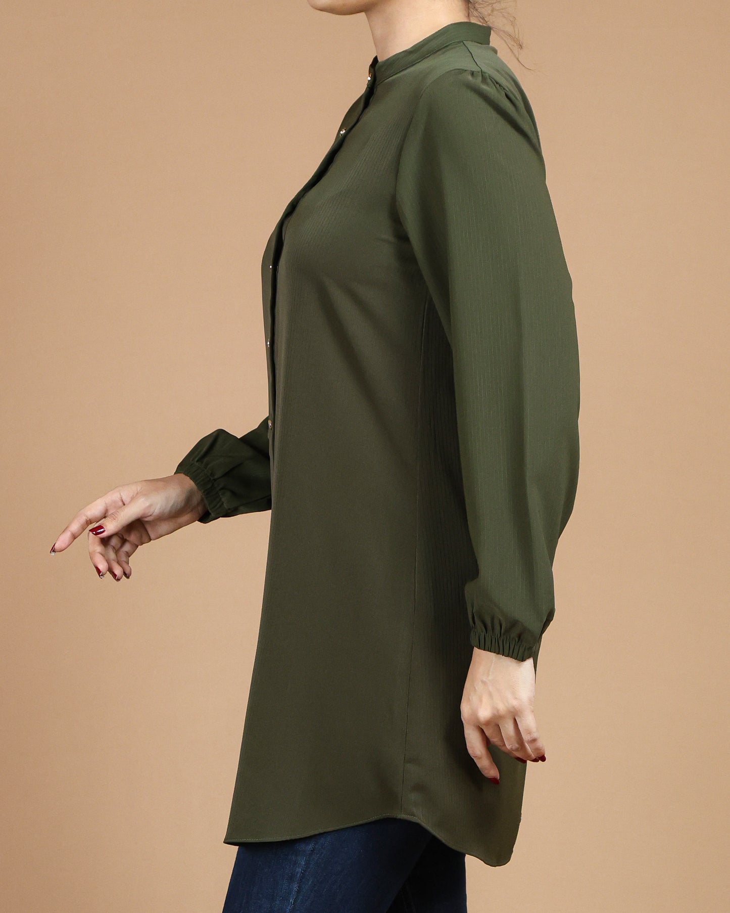 Minimalist High-Neck Long Sleeve Tunic Dress