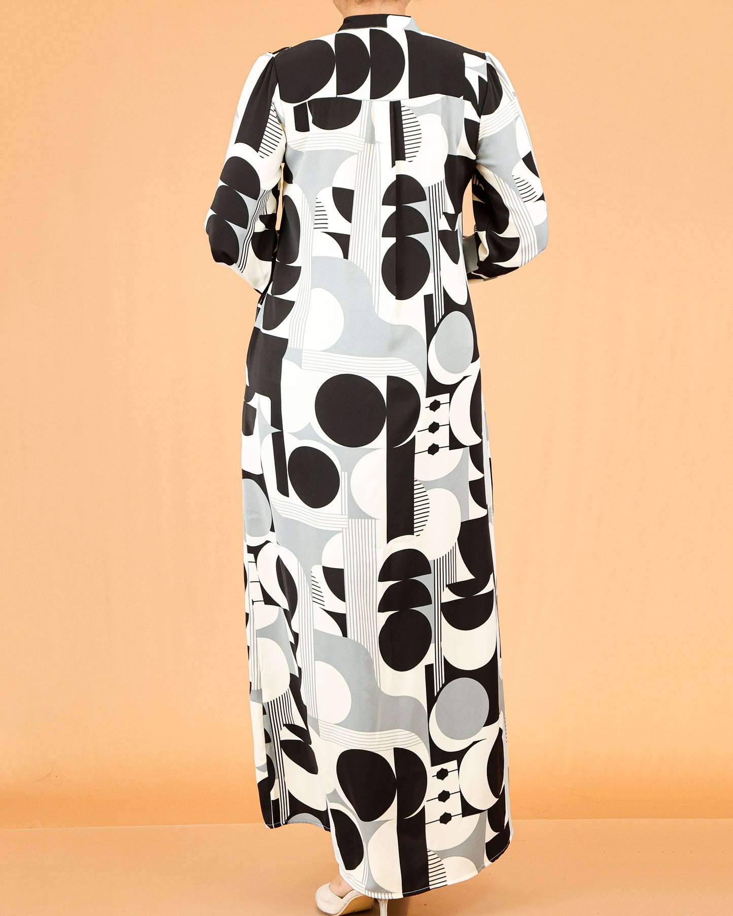 Monochrome Abstract Print Maxi Dress