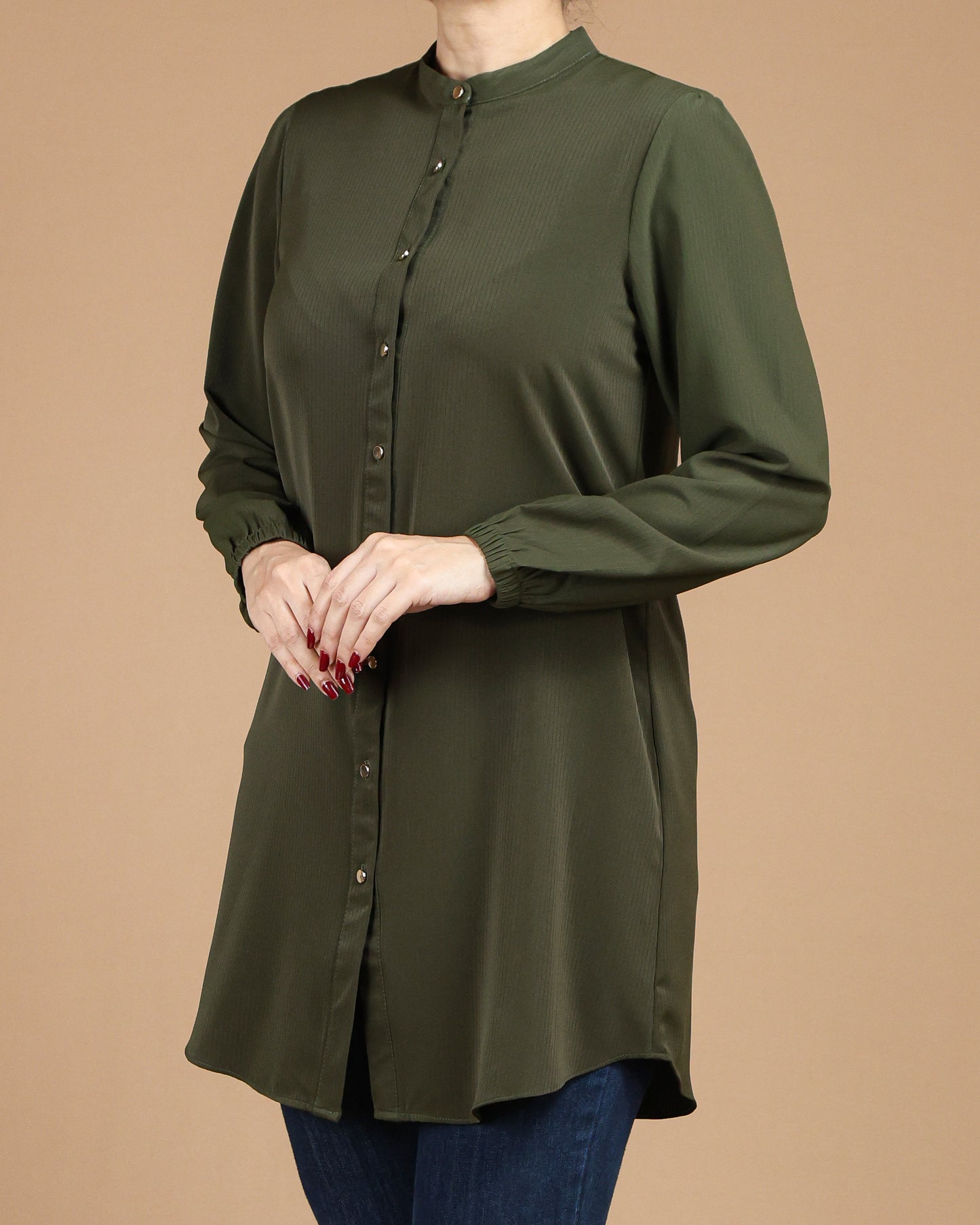 Minimalist High-Neck Long Sleeve Tunic Dress