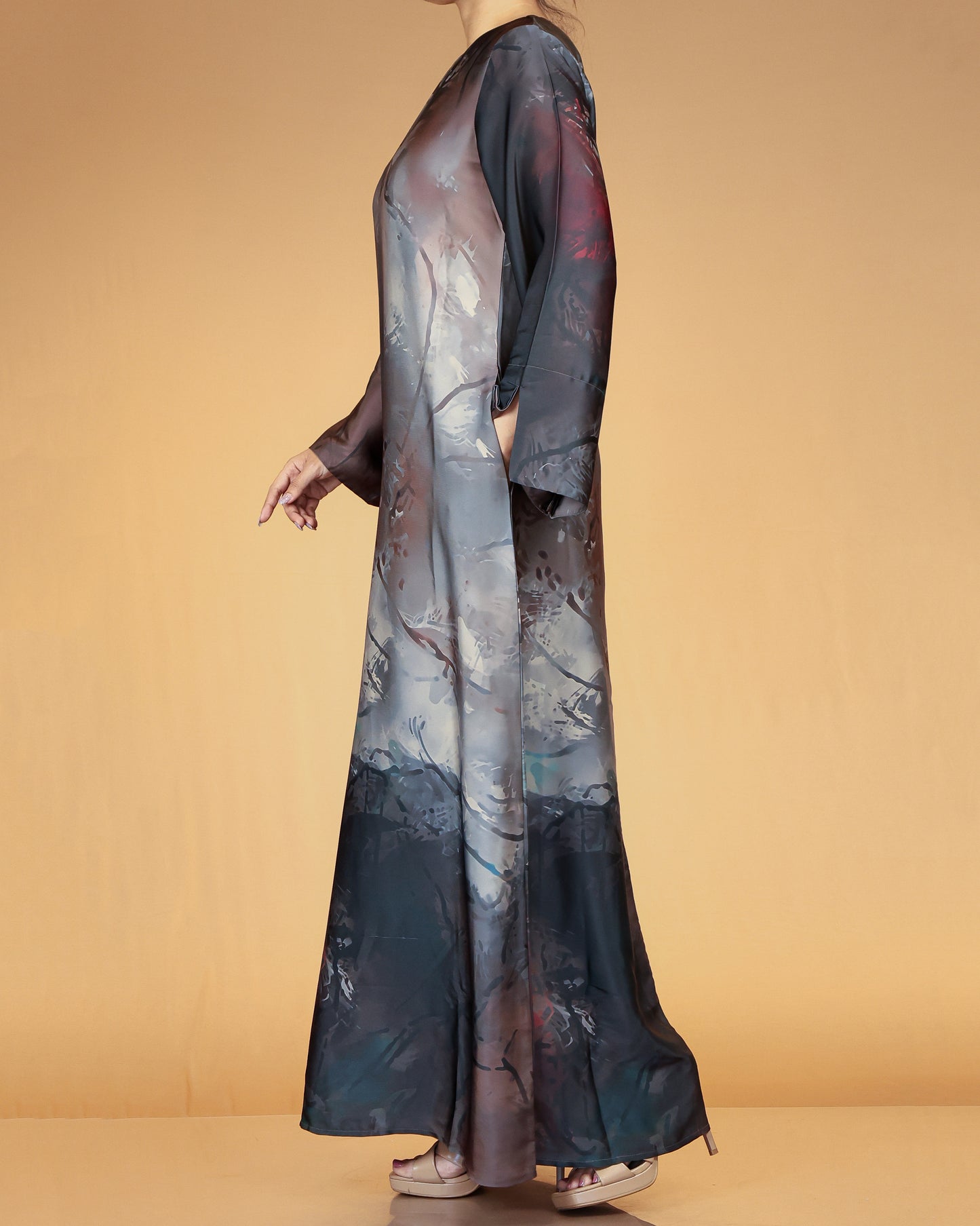 Midnight Blue Smoke Print Long Maxi Abaya