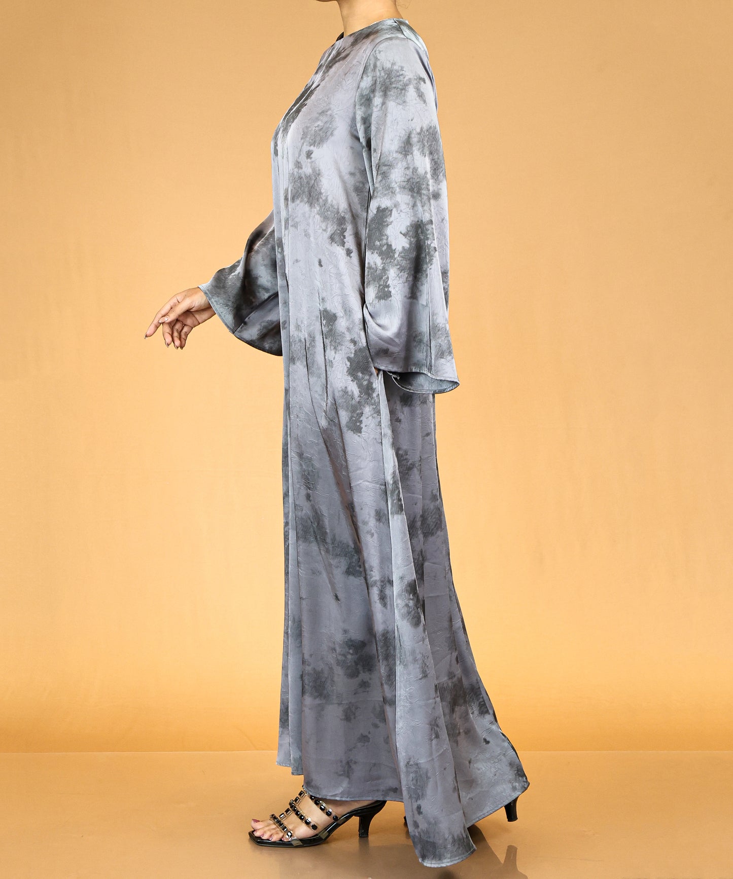 Smoky Grey Flared-Sleeve Modest Abaya