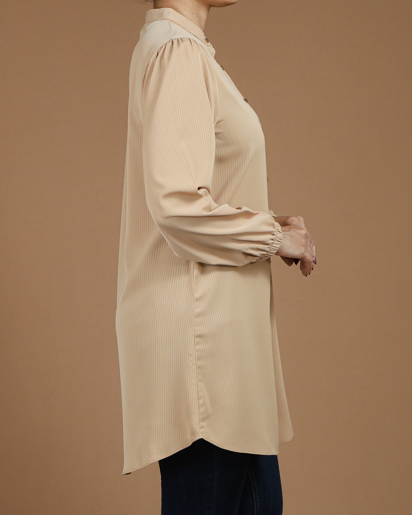 Minimalist High-Neck Long Sleeve Tunic Dress