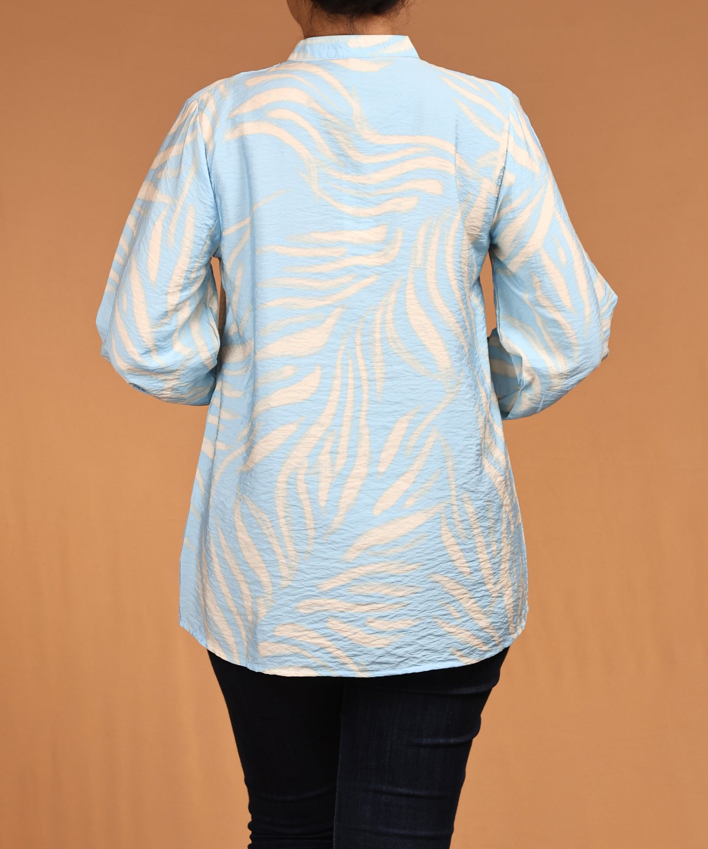 Sky Blue Textured Print Long Sleeve Top