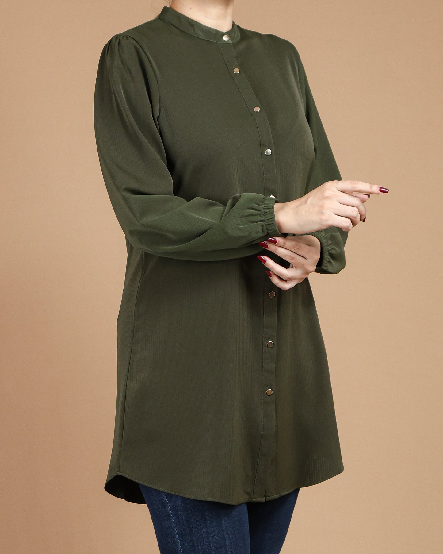Minimalist High-Neck Long Sleeve Tunic Dress