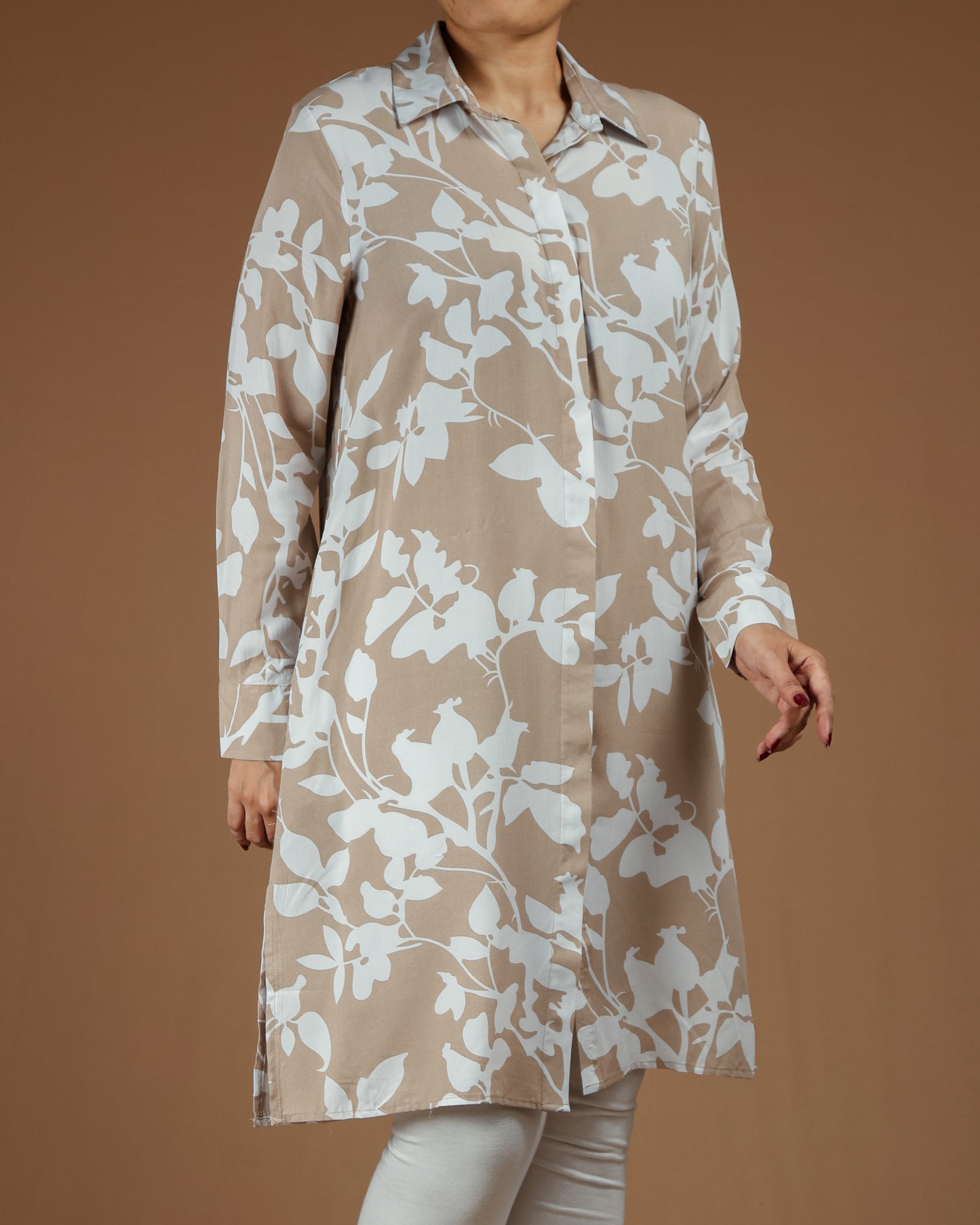Elegant Black & White Floral Long Shirt for Women