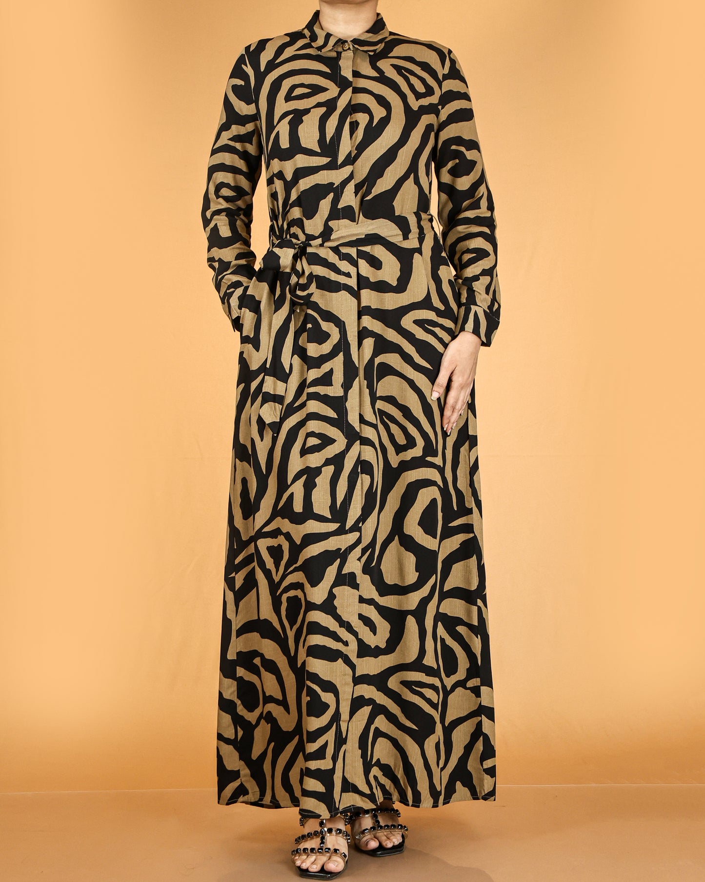 Printed abstract button-down maxi dress