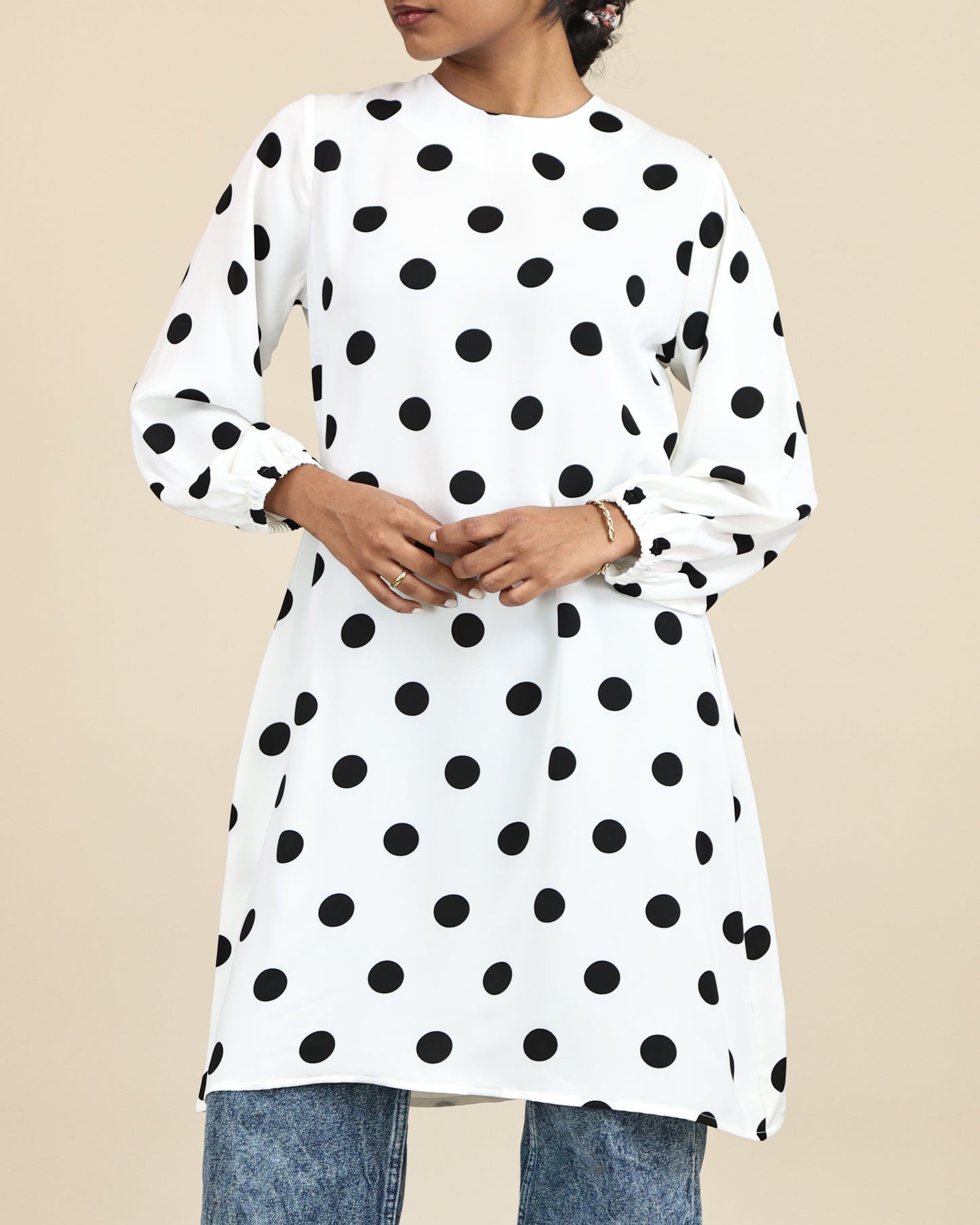 Ivory Noir Polka Dot Top