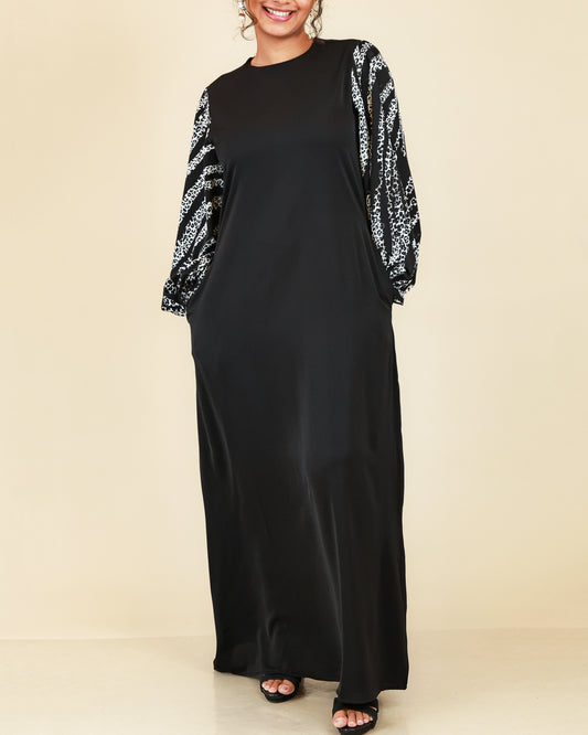 Elara Contrast Abaya – Noir Black