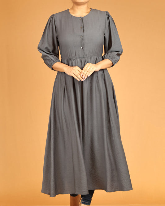 Slate Grey Buttoned Empire Long Top