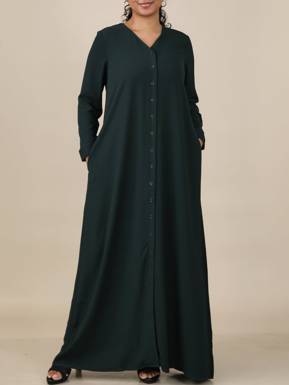 Veyra Deep Emerald Button Front Abaya