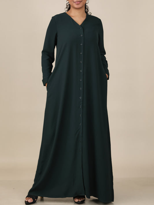 Veyra Deep Emerald Button Front Abaya