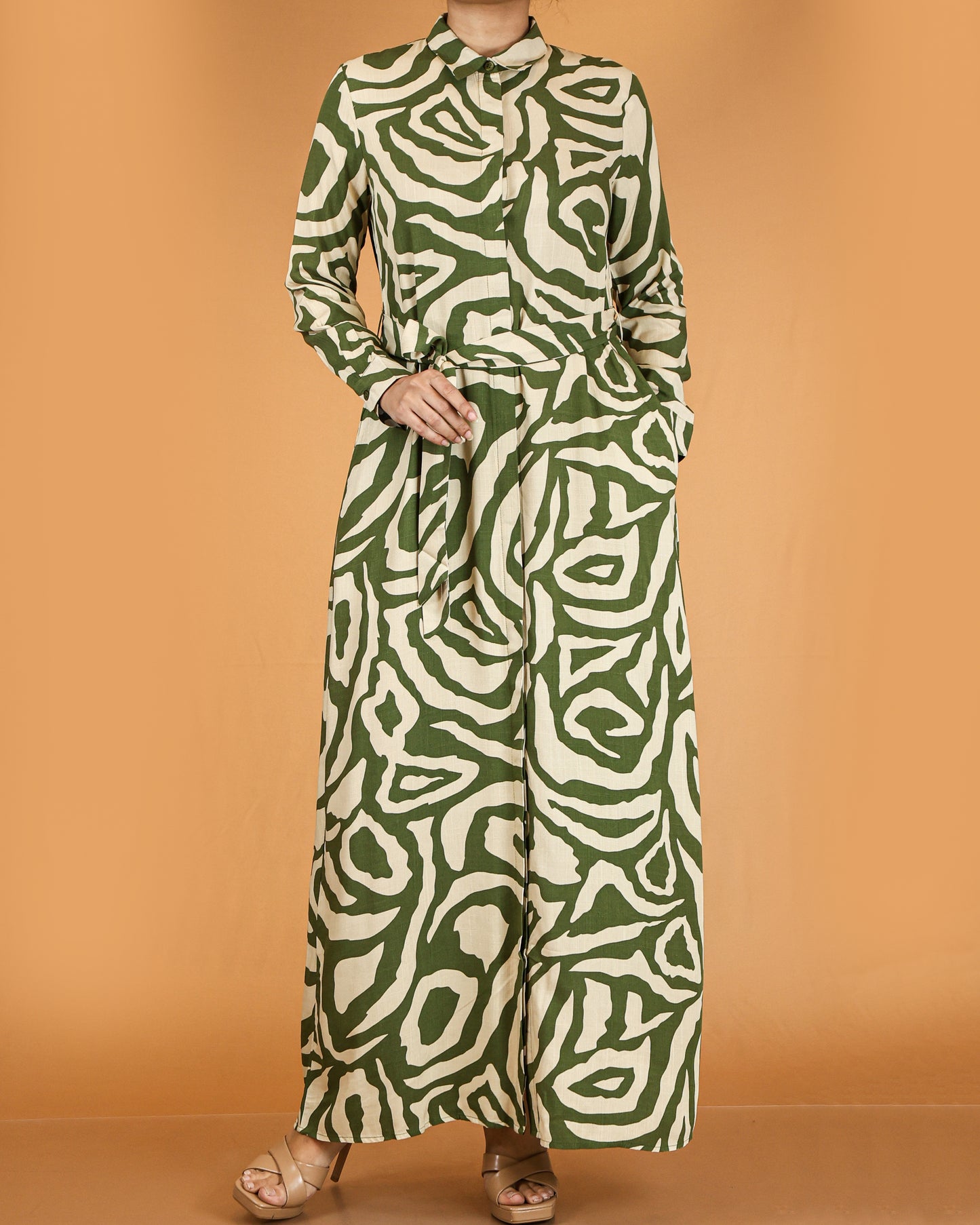 Printed abstract button-down maxi dress