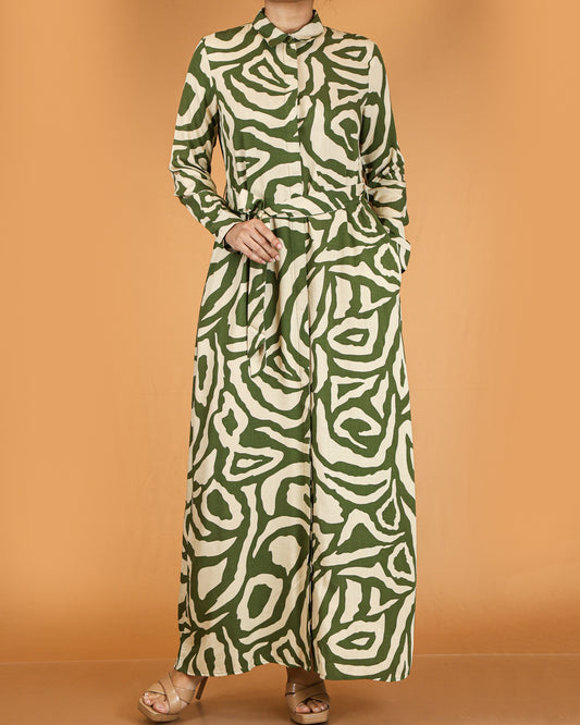 Printed abstract button-down maxi dress