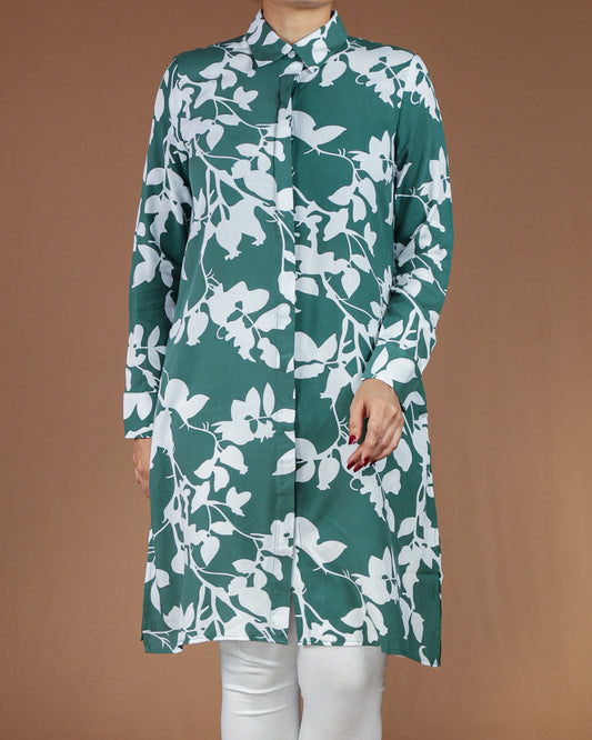 Elegant Black & White Floral Long Shirt for Women