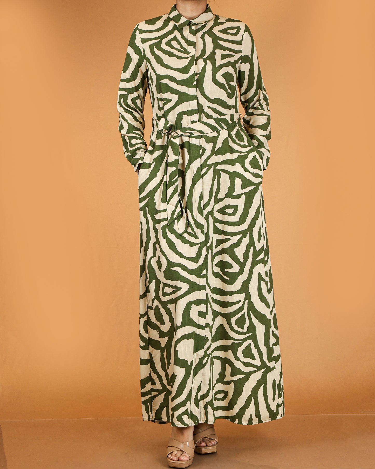 Printed abstract button-down maxi dress