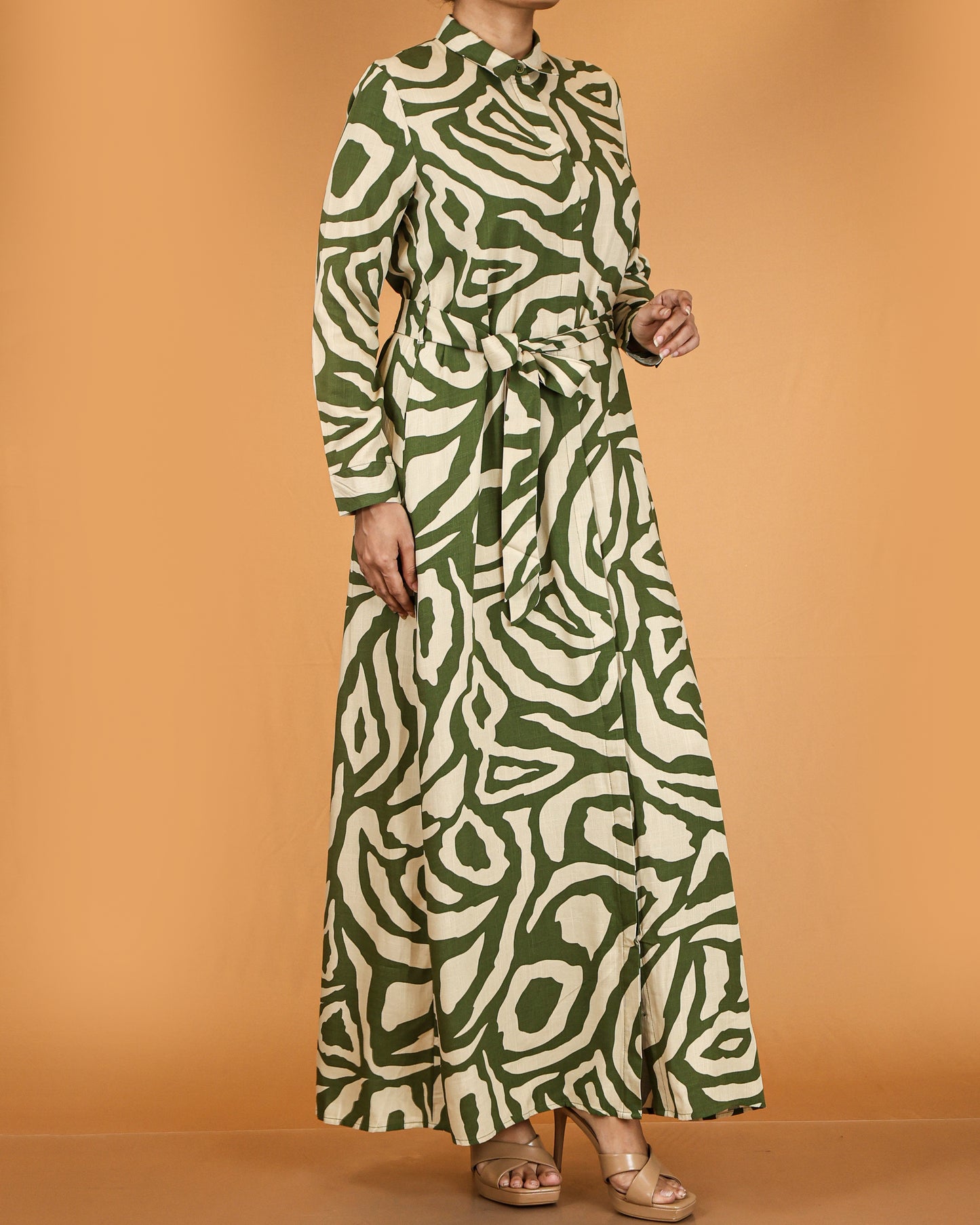 Printed abstract button-down maxi dress