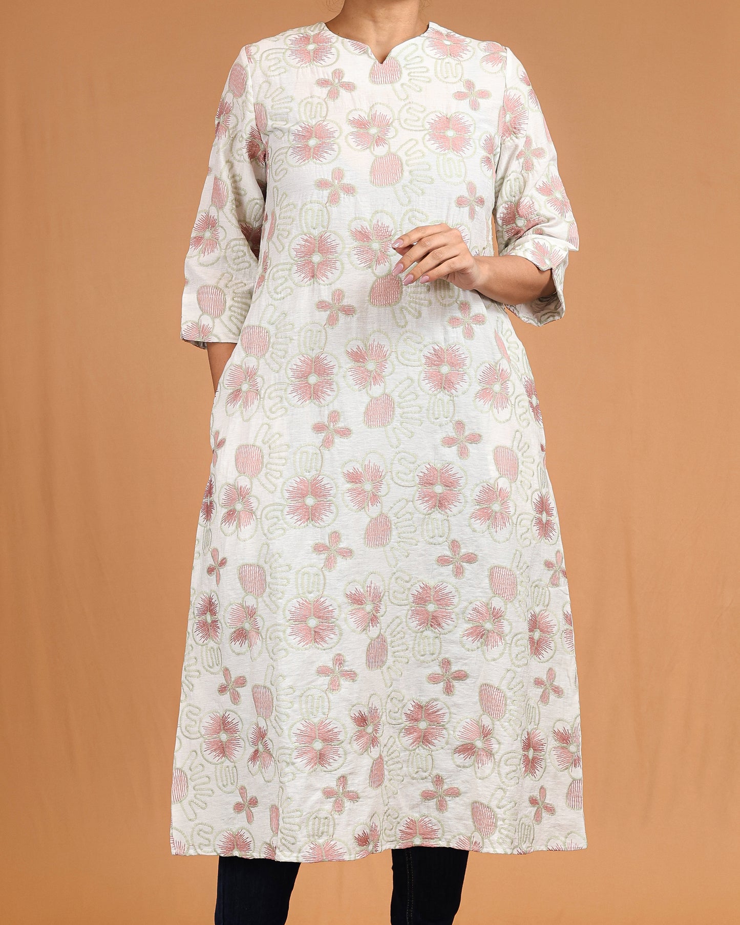 Floral Embroidered Midi – Pink & Sage