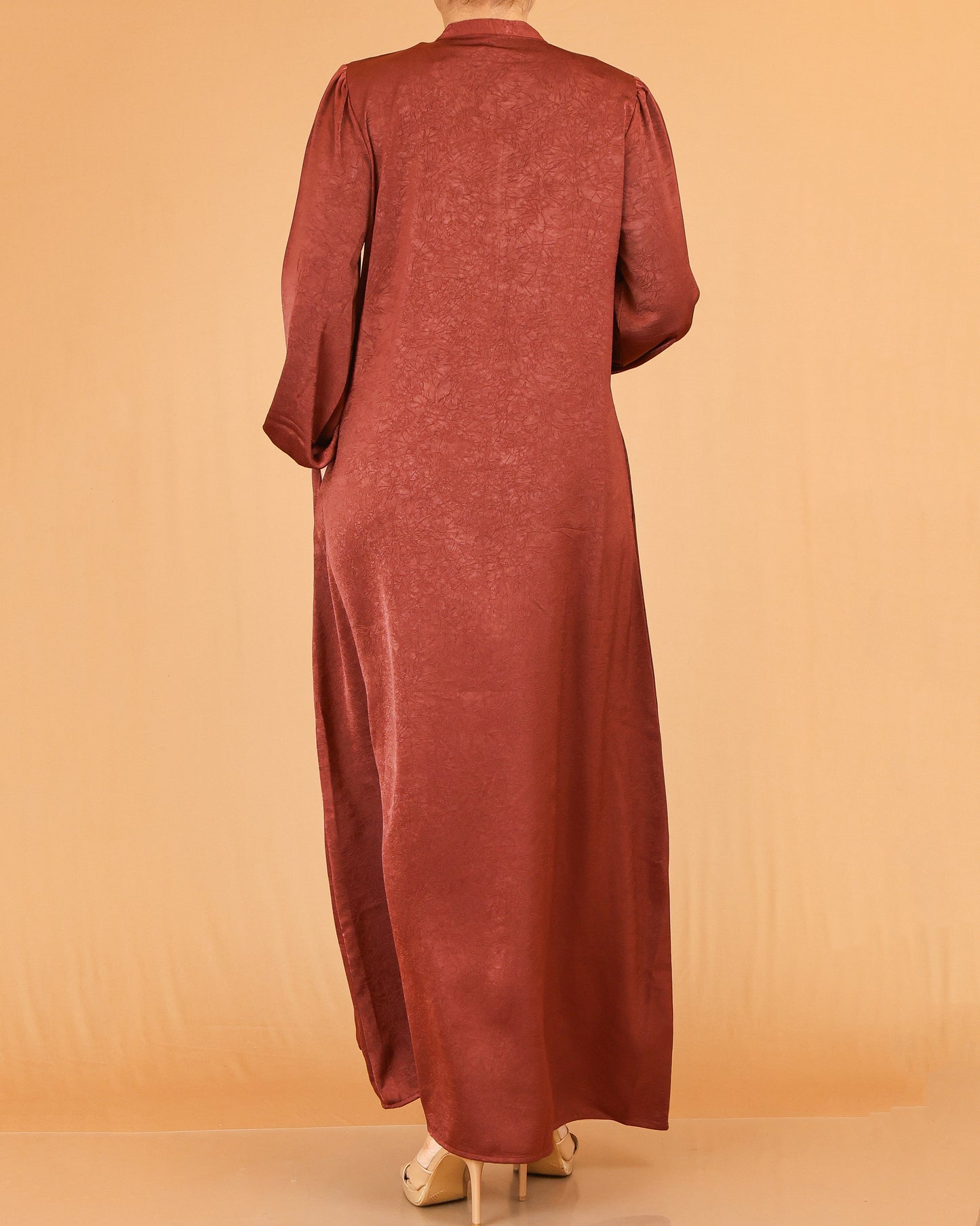 Rust Red Mandarin Collar Abaya with Button Placket Detail