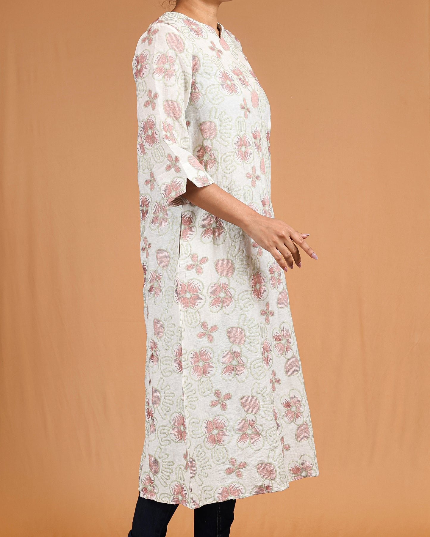 Floral Embroidered Midi – Pink & Sage