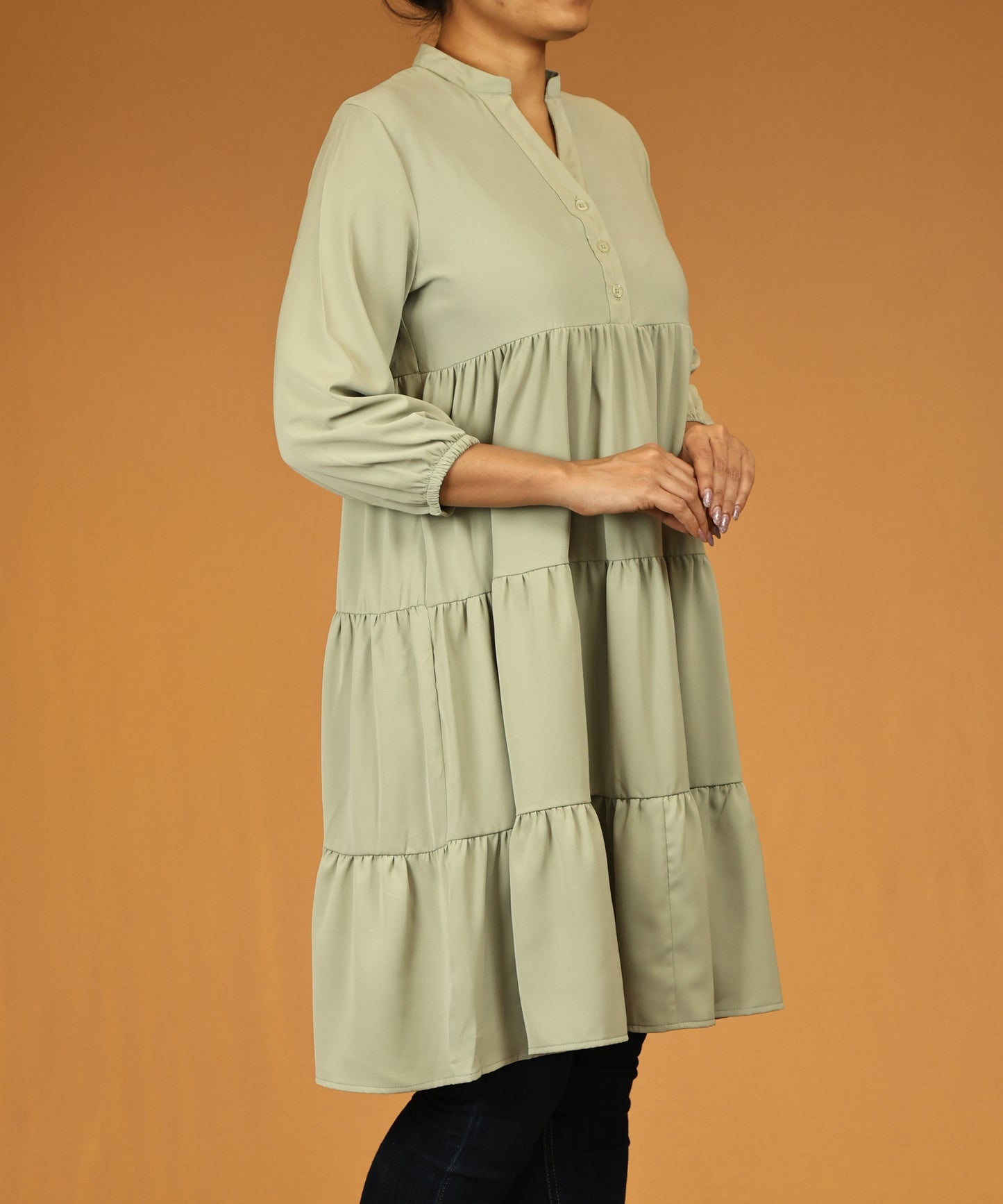 Pistachio Green Tiered Long Tunic Dress