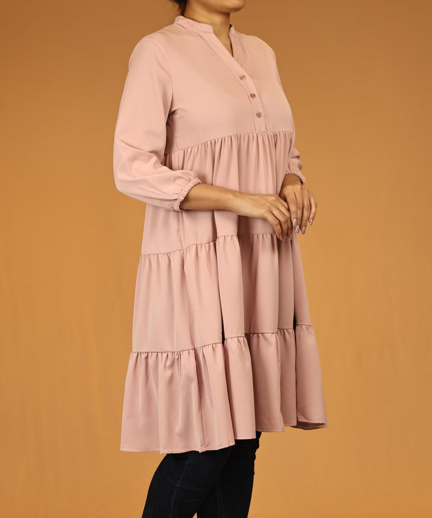 Dusty Rose Tiered Long Tunic Dress