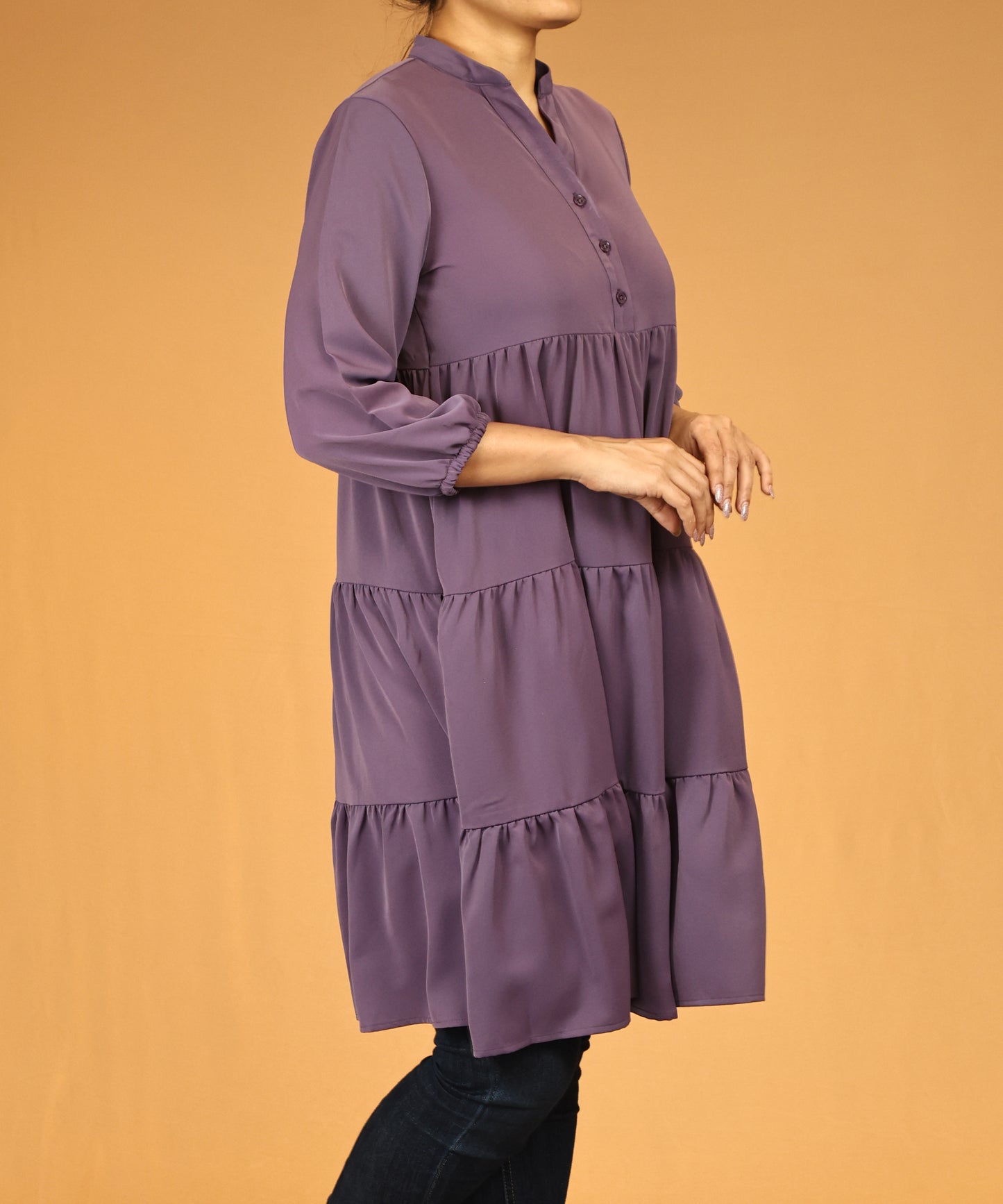 Plum Tiered Long Tunic Dress