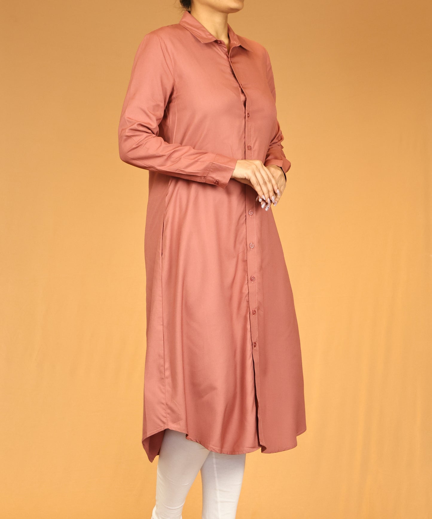 Rosewood Button-Down Long Shirt Dress