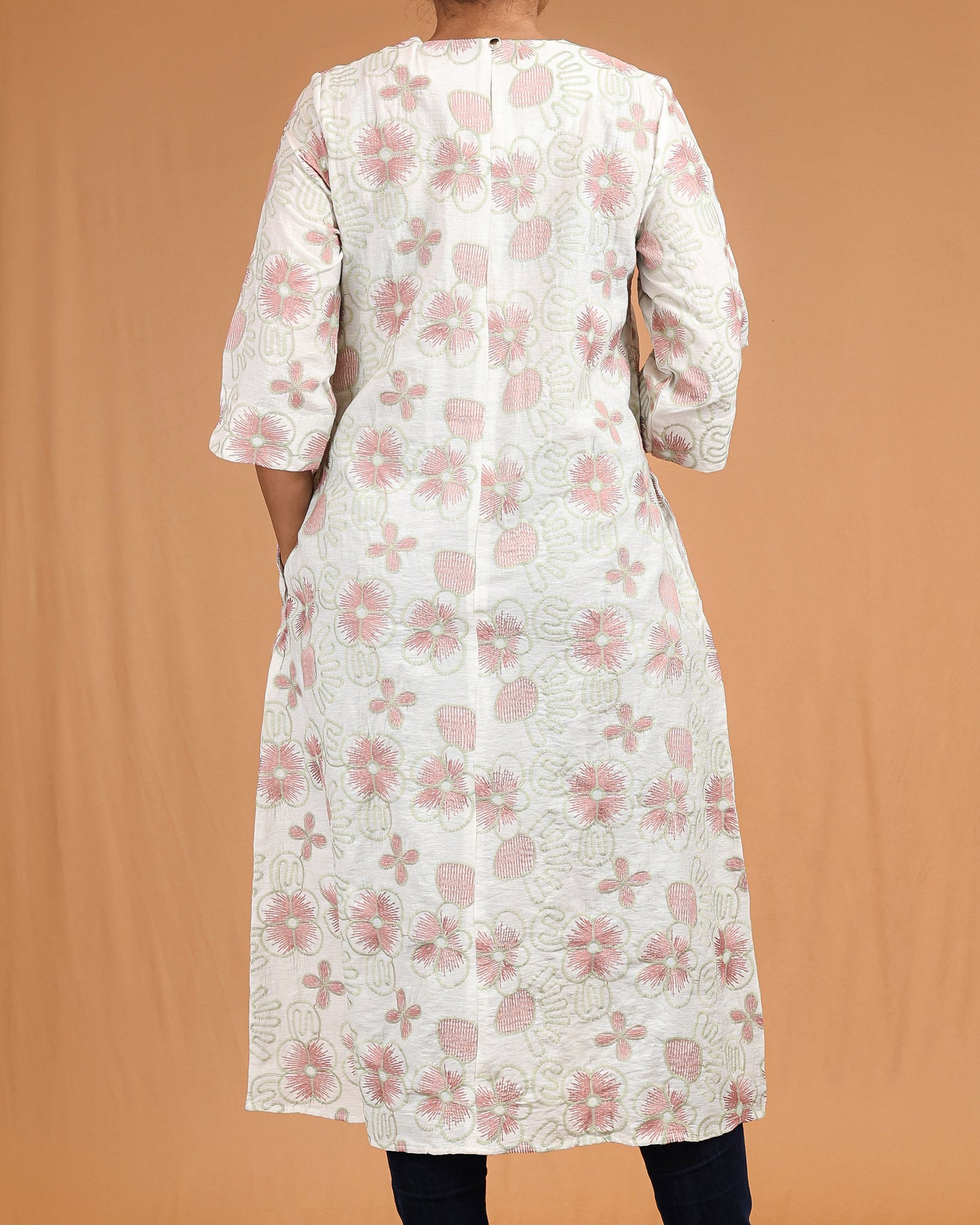 Floral Embroidered Midi – Pink & Sage