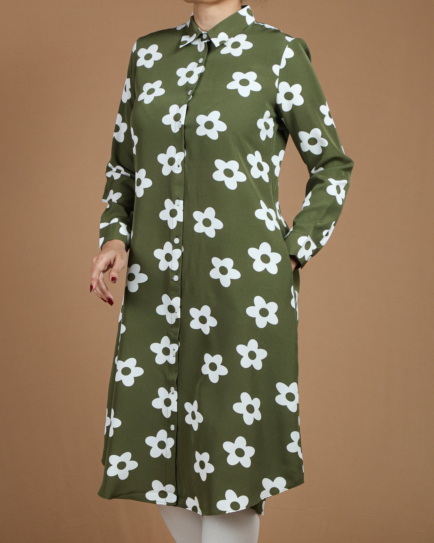 Elegant White Floral Long Shirt for Women