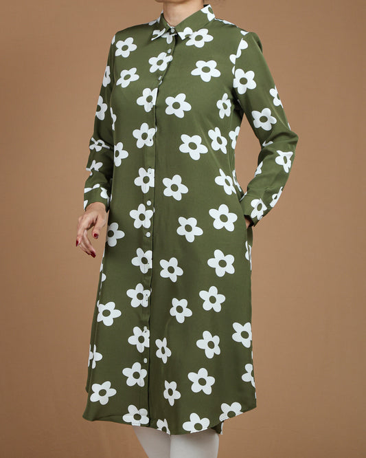 Elegant White Floral Long Shirt for Women