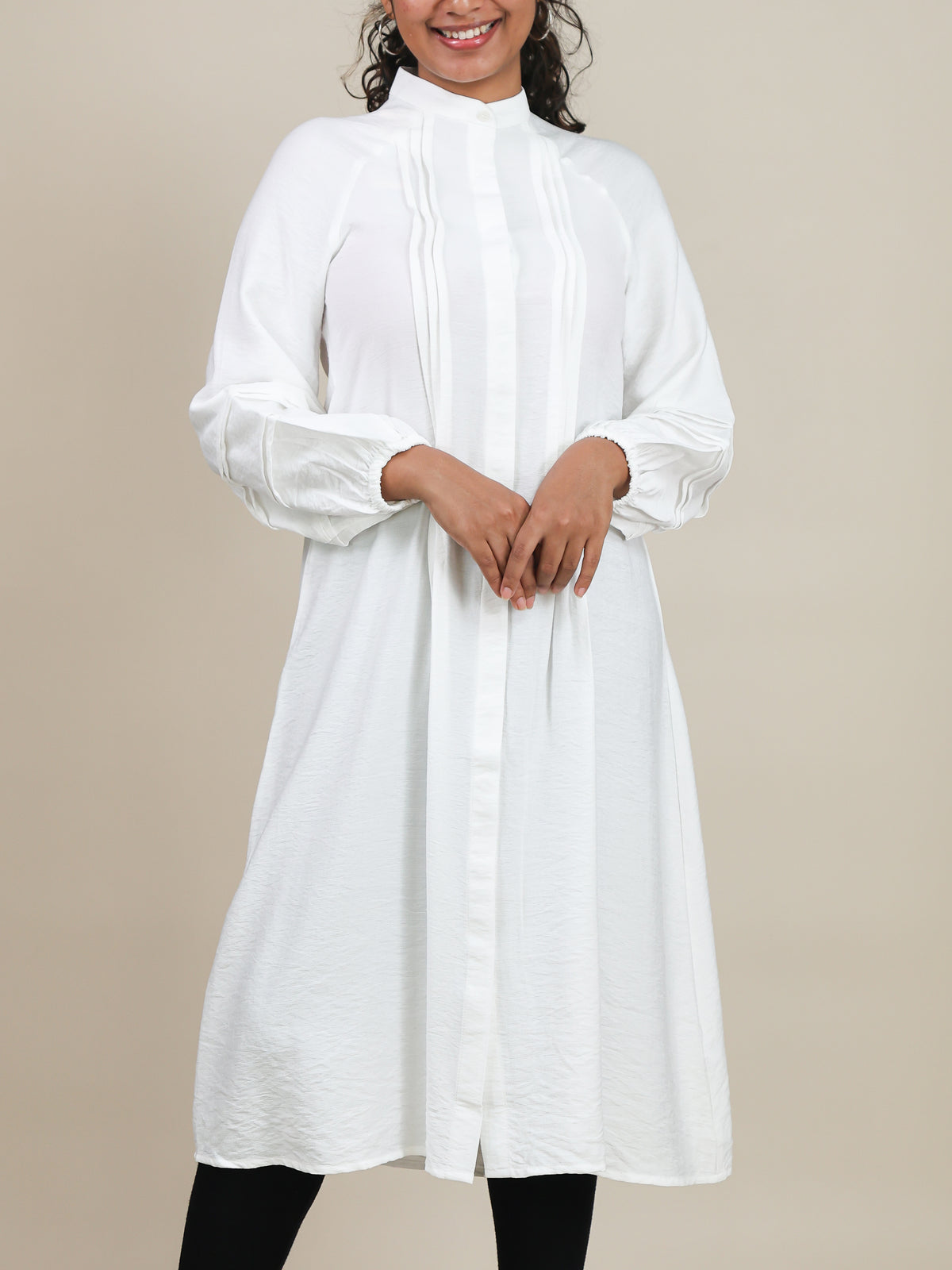 Mirelle White Pleated Midi