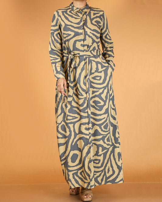Printed abstract button-down maxi dress