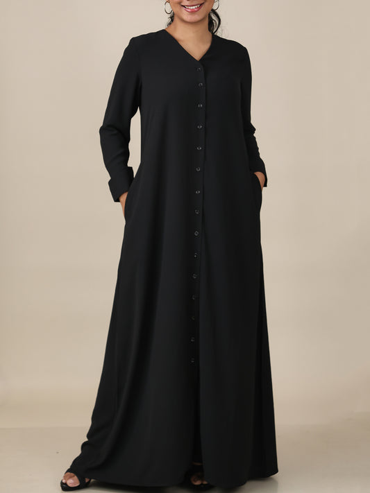 Veyra Midnight Black Button Front Abaya