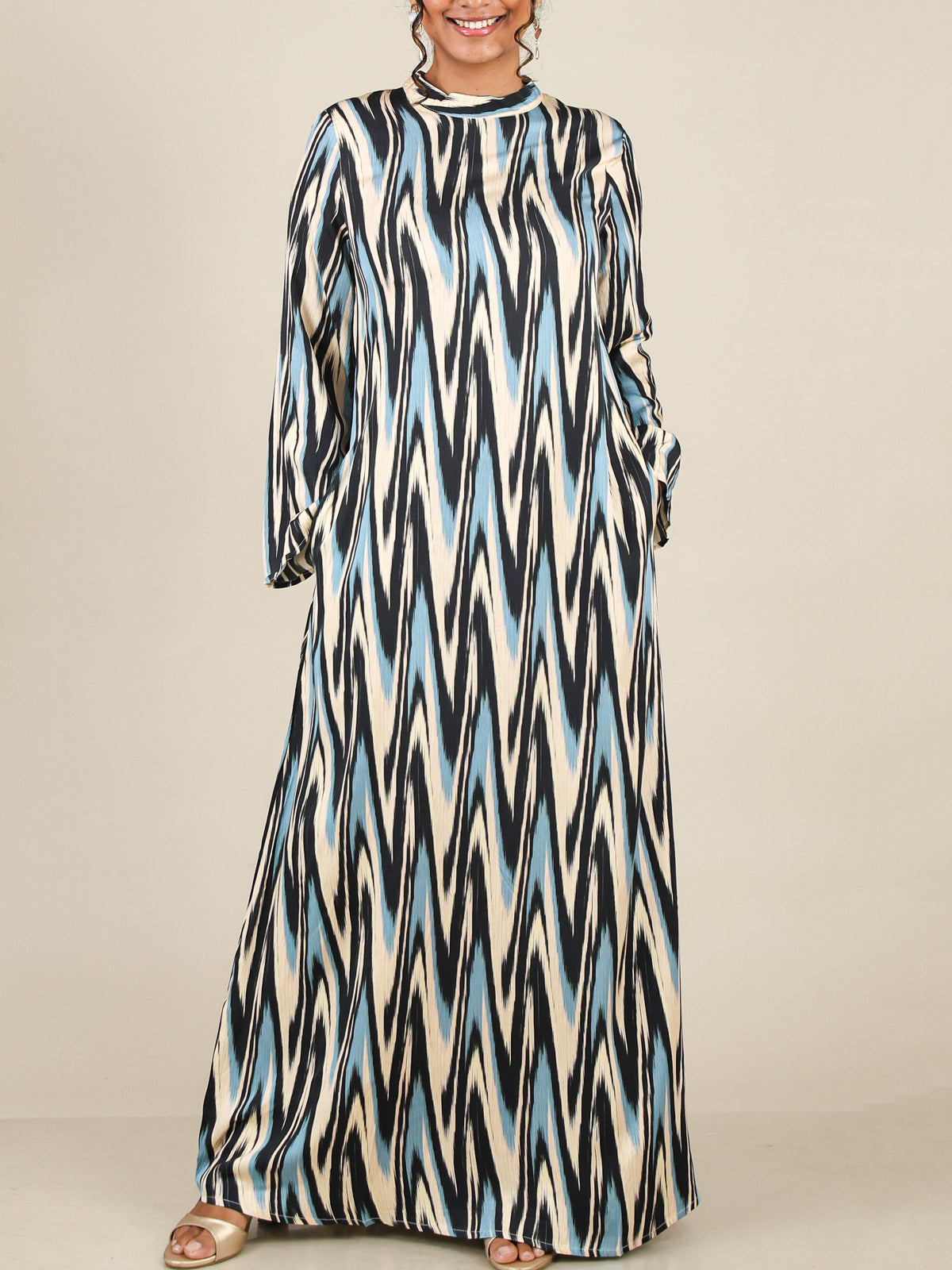 Marvelle Blue Abstract Print Abaya