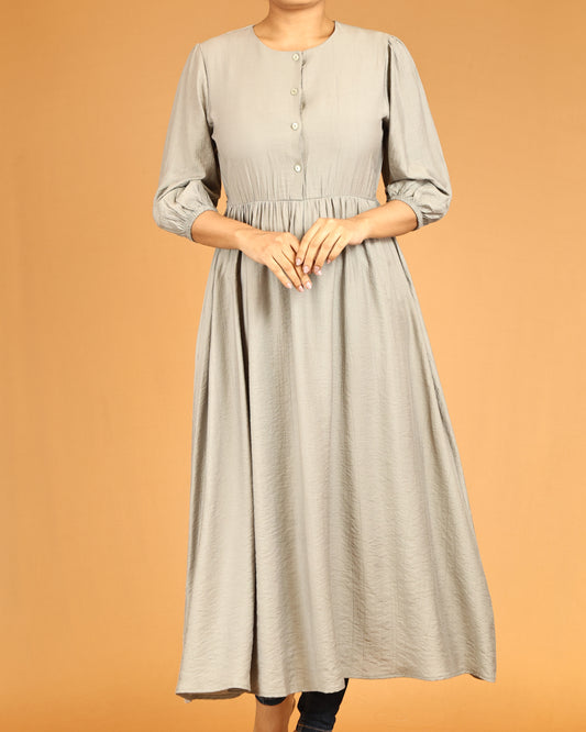 Sandstone Beige Buttoned Empire Long Top