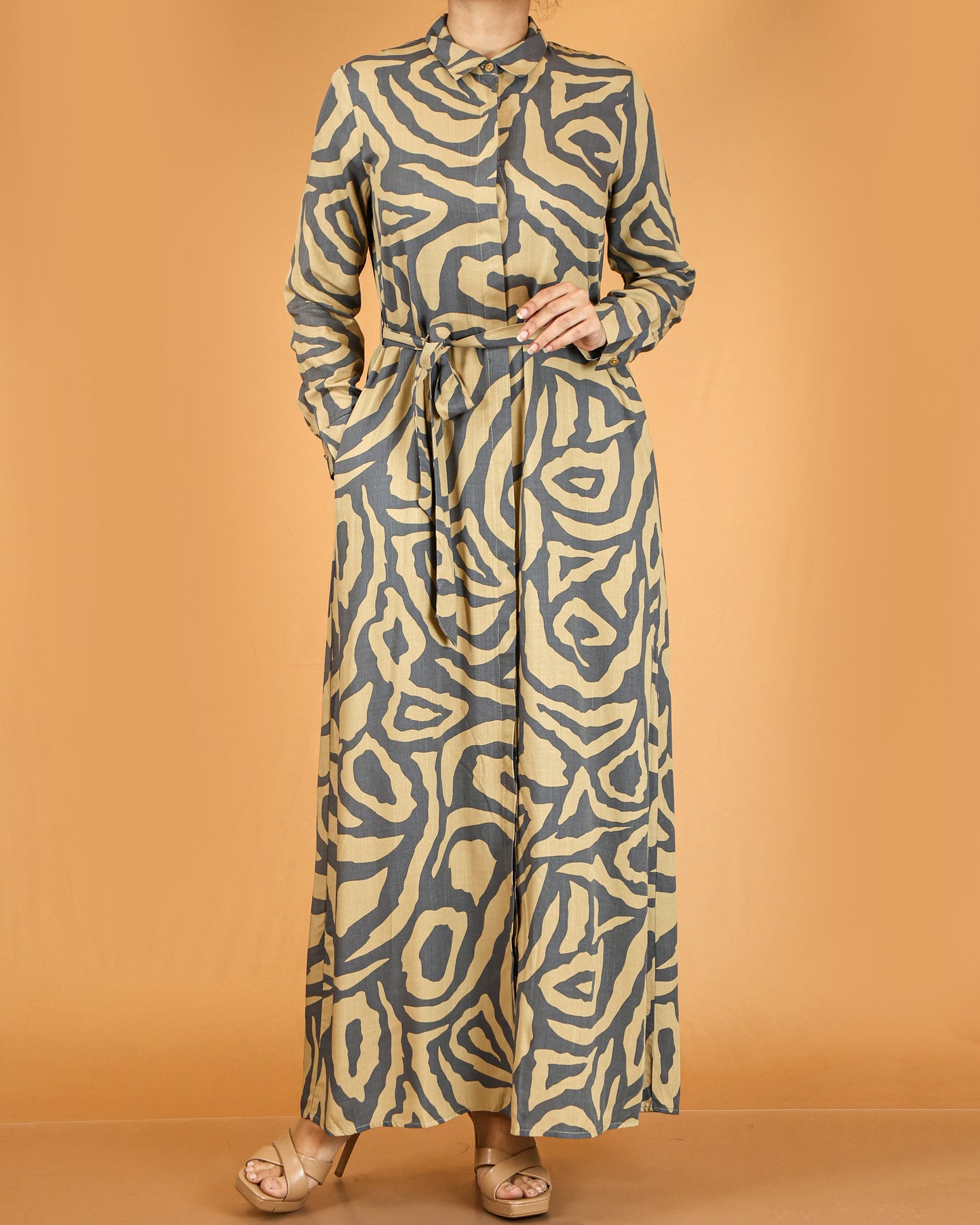 Printed abstract button-down maxi dress