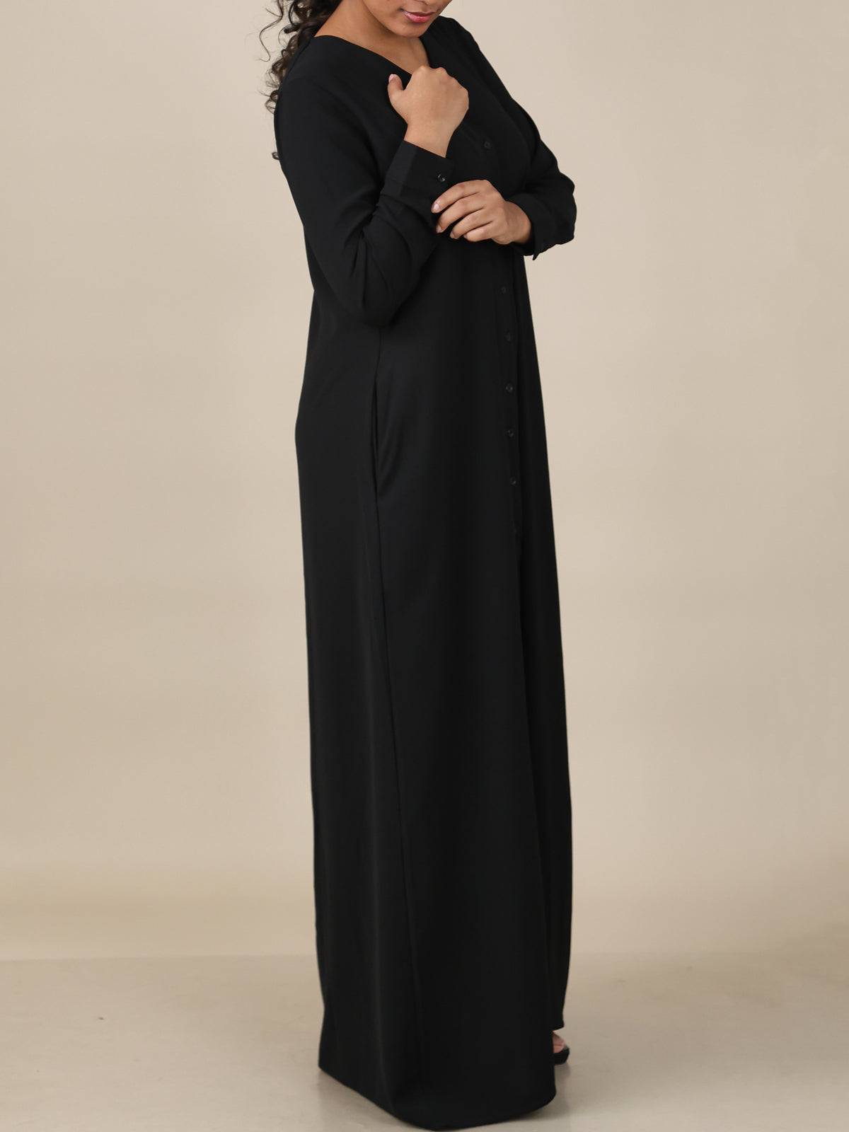 Veyra Midnight Black Button Front Abaya