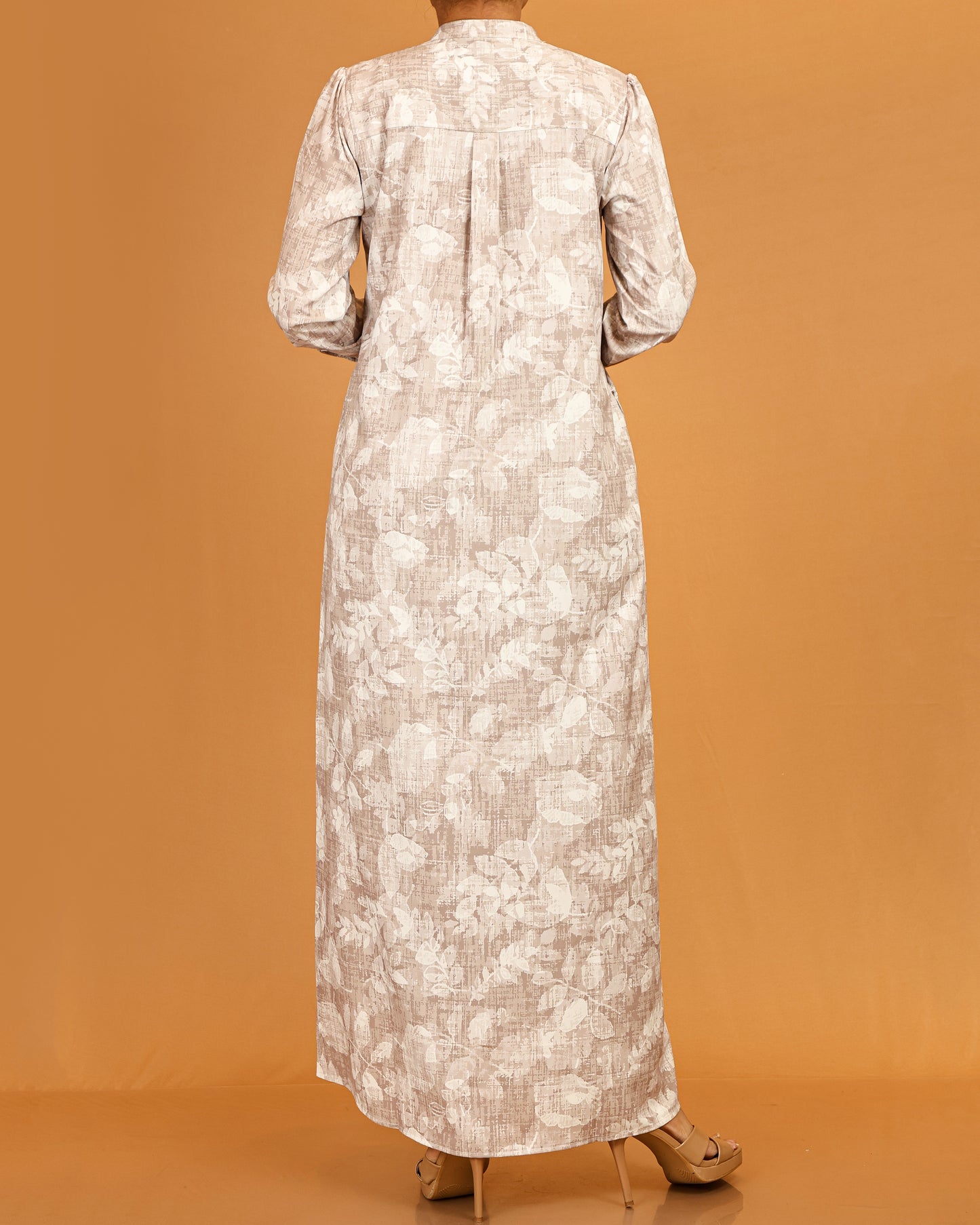 Soft Botanical Button-Down Maxi – Beige